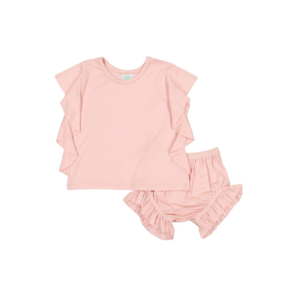 Petals & Peas Blush Side Ruffle Top And Bloomers