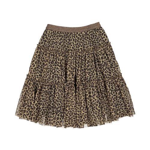 Tocoto Brown Tulle Leopard Tiered Skirt