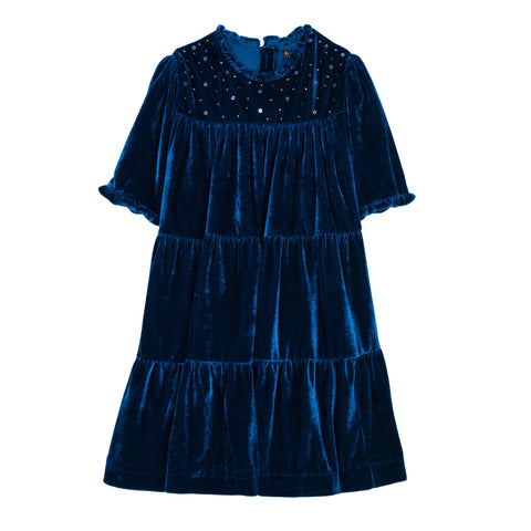 Velveteen Blue Millie Tiered Velvet Dress