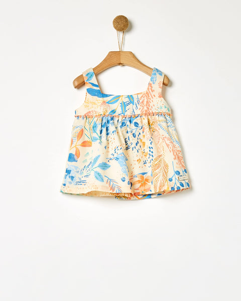YELL-OH PEACH FLOWER PRINTED FILLED BLOUSE