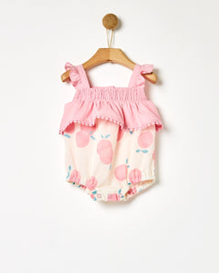 YELL-OH PINK APPLE PRINTED ROMPER