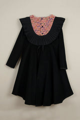 Popelin Black Pleated Frill Dress