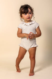 NUECES IVORY SPECKLED STRIPED KNITTED ROMPER