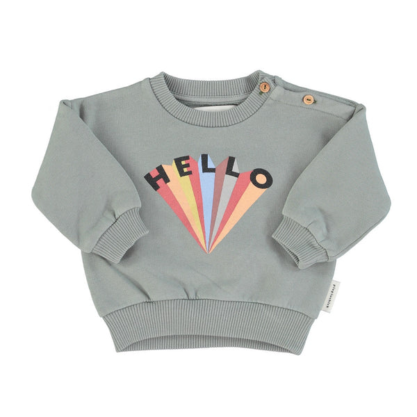 PIUPIUCHICK GREENISH GREY HELLO PRINT SWEATSHIRT