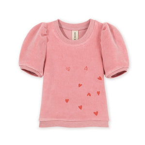 KIDS ON THE MOON JULIET PINK HEARTS TERRY SWEATER