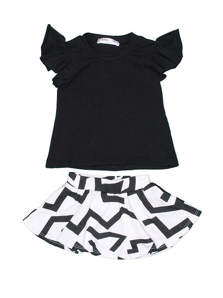 Joah Love Black Ruffle Sleeve Top With Print Skort Set