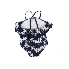 SUNCRACY WHITE AND NAVY PALM TREE PRINT BATHING SUIT